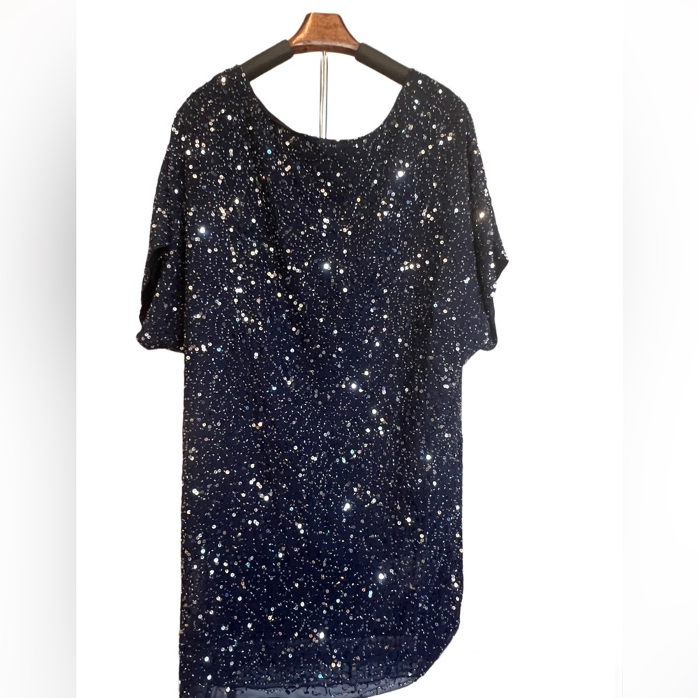 Elegant Navy Blue Sequin Top